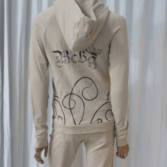 NWT BCBG sz SM LG XL 95% cotton BEIGE & BROWN STUDDED 2 PIECE TRACKSUIT - Picture 13 of 14